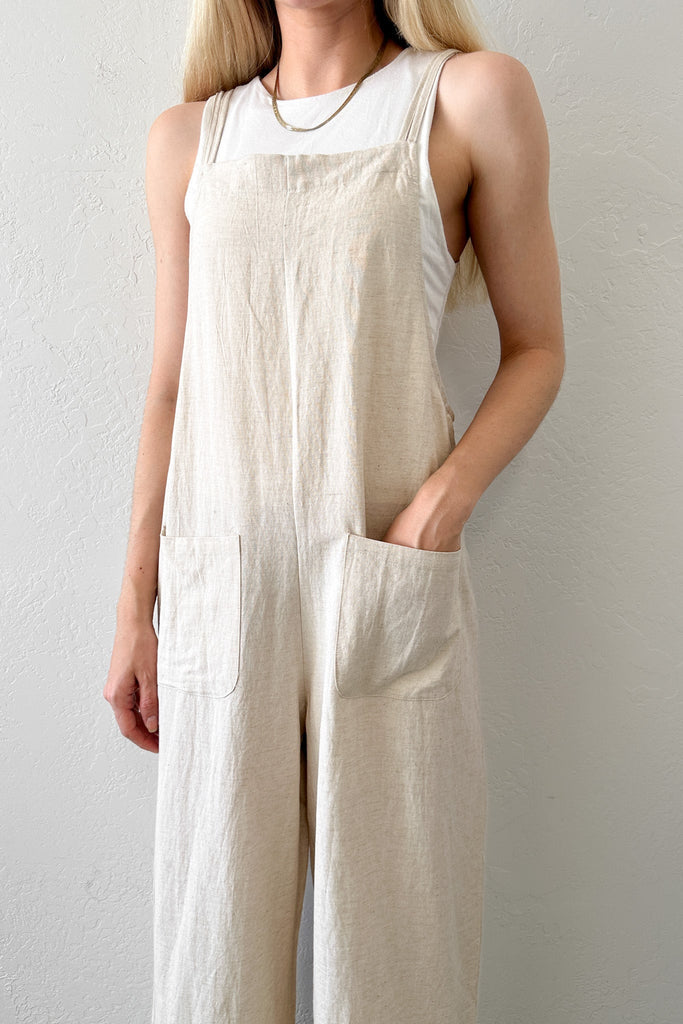Cameron Linen Jumpsuit in Natural - Neutral Ground