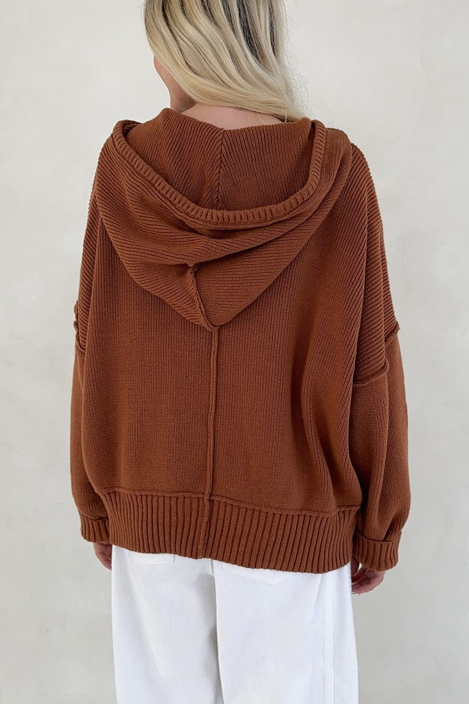 Cami Knit Hooded Sweater in Cinnamon - Neutral Ground
