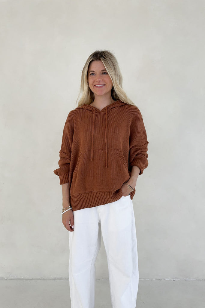 Cami Knit Hooded Sweater in Cinnamon - Neutral Ground