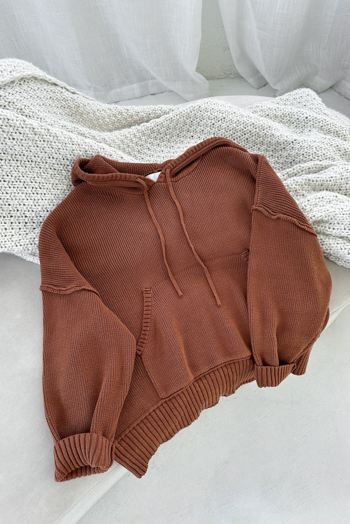 Cami Knit Hooded Sweater in Cinnamon - Neutral Ground