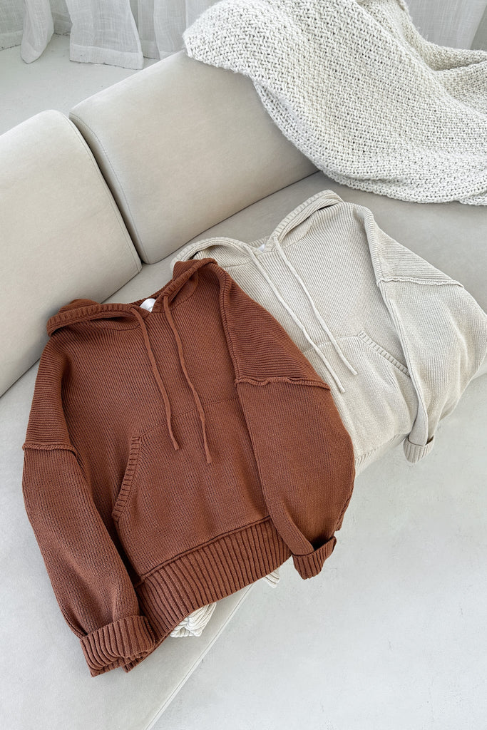 Cami Knit Hooded Sweater in Cinnamon - Neutral Ground