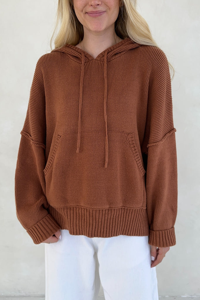 Cami Knit Hooded Sweater in Cinnamon - Neutral Ground