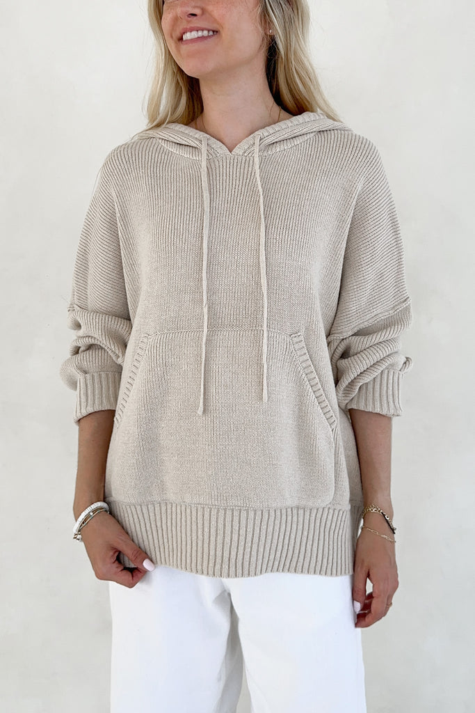 Cami Knit Hooded Sweater in Oatmeal - Neutral Ground