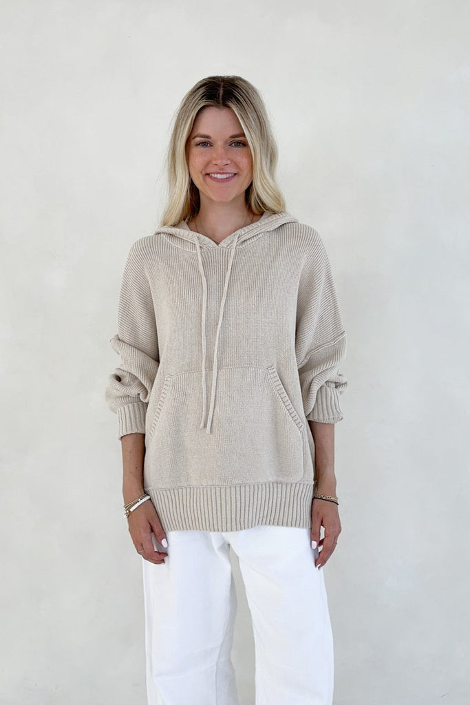Cami Knit Hooded Sweater in Oatmeal - Neutral Ground