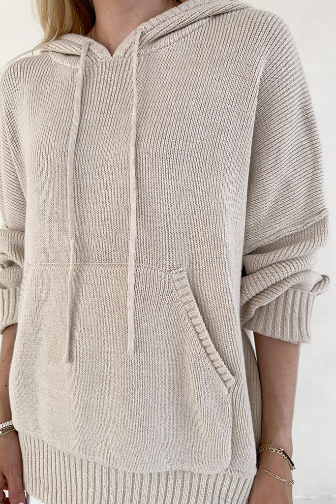 Cami Knit Hooded Sweater in Oatmeal - Neutral Ground