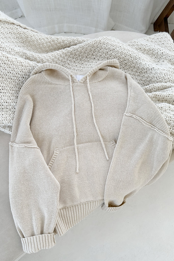 Cami Knit Hooded Sweater in Oatmeal - Neutral Ground