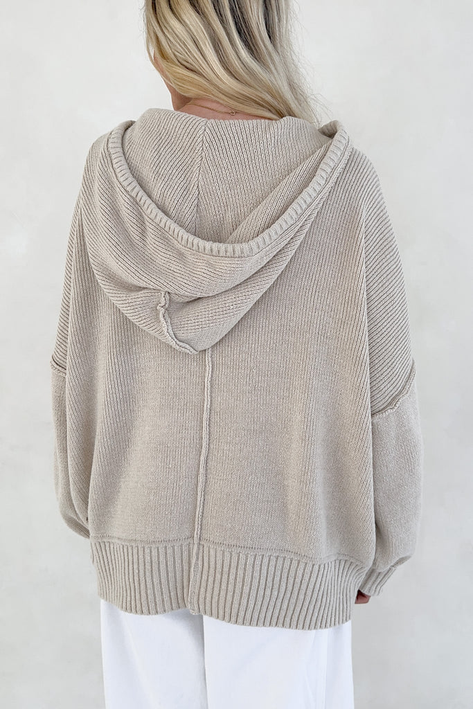 Cami Knit Hooded Sweater in Oatmeal - Neutral Ground