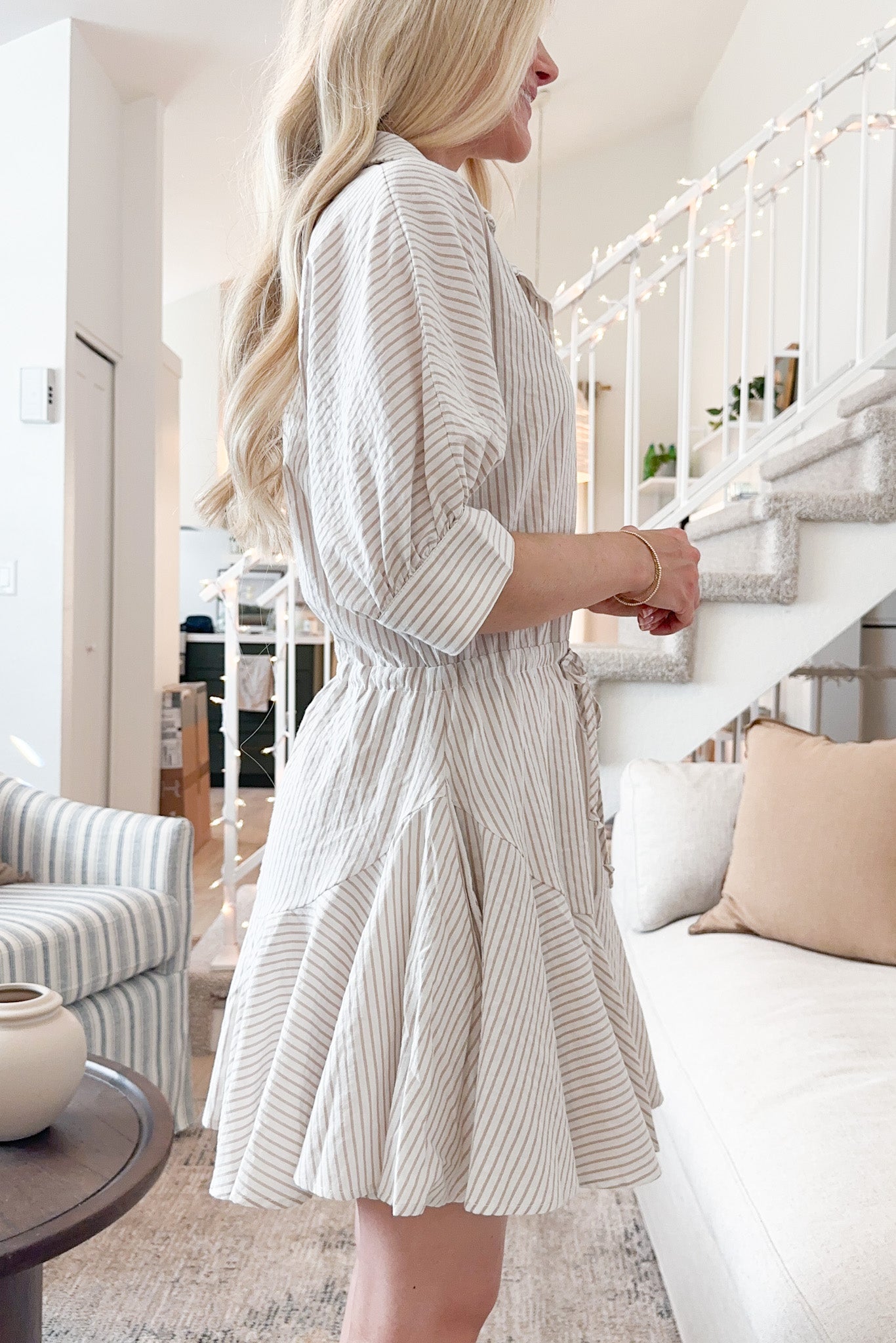 Cammy Striped Buttondown Dress - Neutral Ground