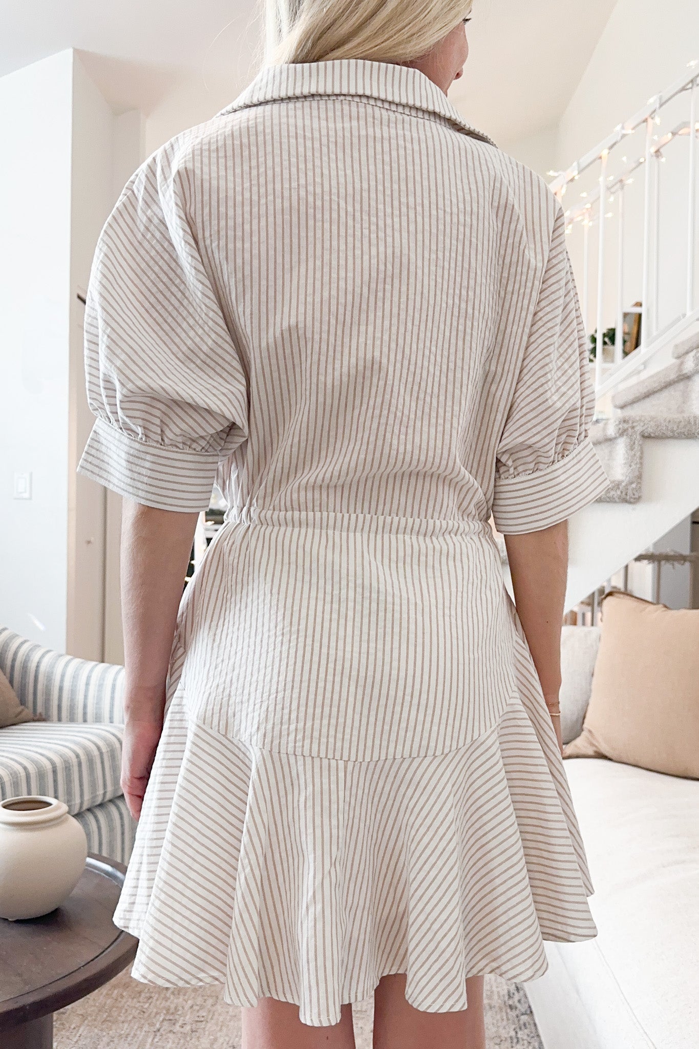 Cammy Striped Buttondown Dress - Neutral Ground