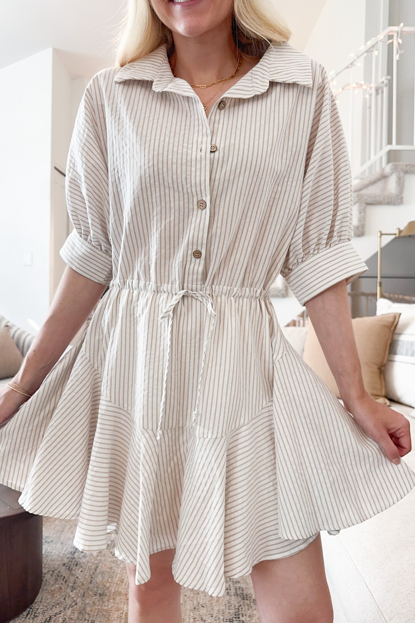 Cammy Striped Buttondown Dress - Neutral Ground
