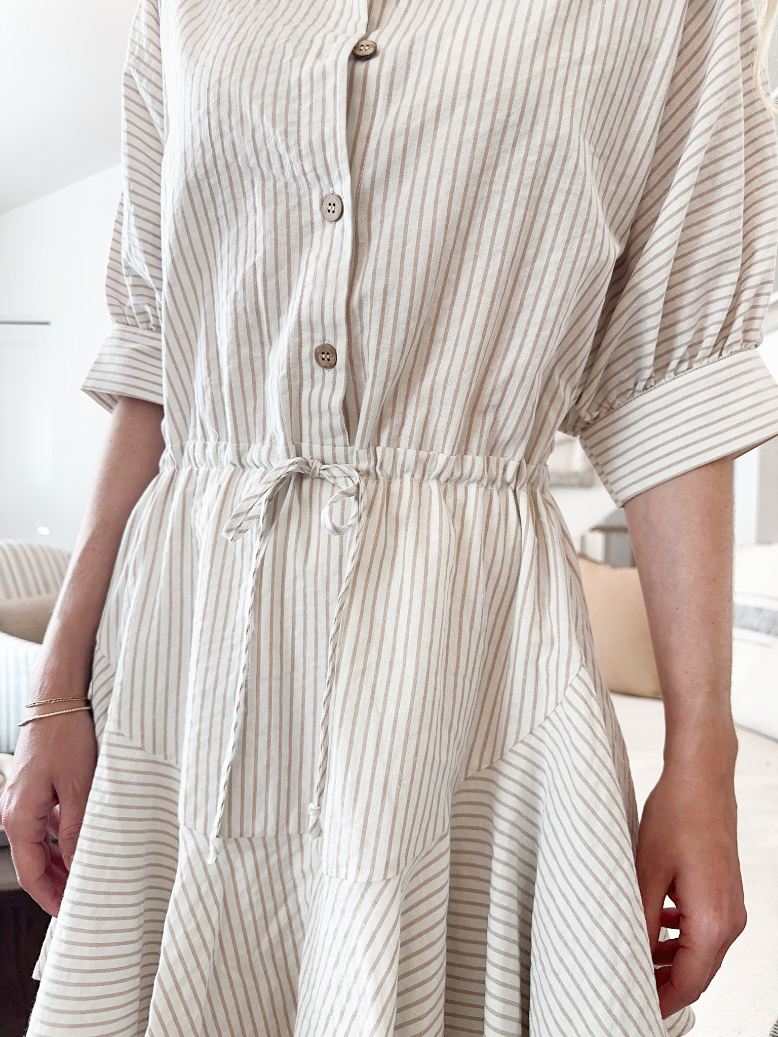 Cammy Striped Buttondown Dress - Neutral Ground