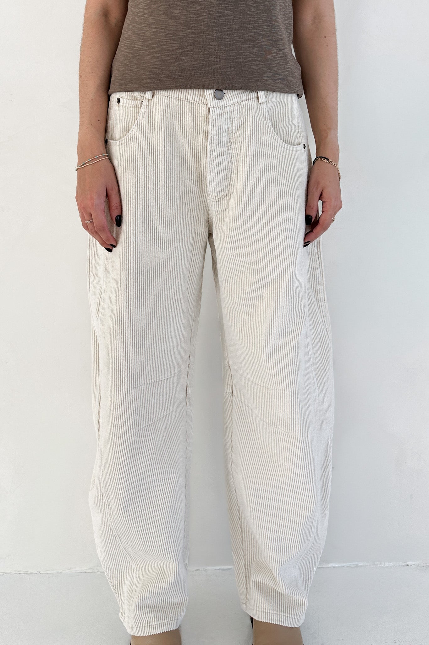 Canyon Corduroy Barrel Pants in Off White - Neutral Ground
