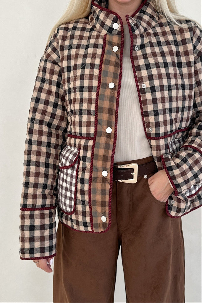 Cappuccino Checkered Quilted Jacket - Neutral Ground