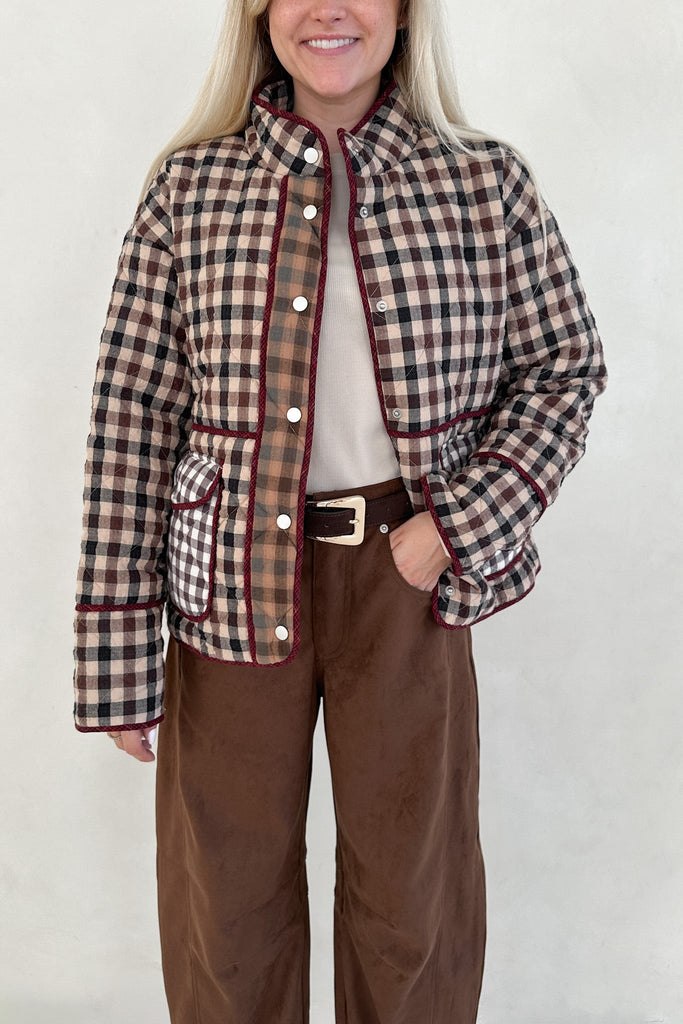 Cappuccino Checkered Quilted Jacket - Neutral Ground