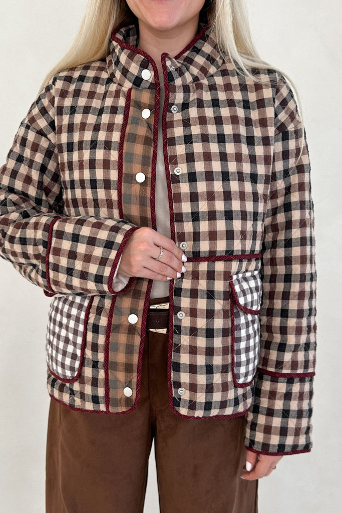 Cappuccino Checkered Quilted Jacket - Neutral Ground
