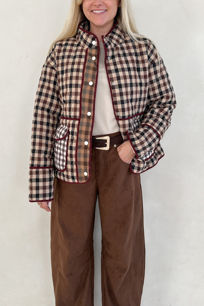 Cappuccino Checkered Quilted Jacket - Neutral Ground