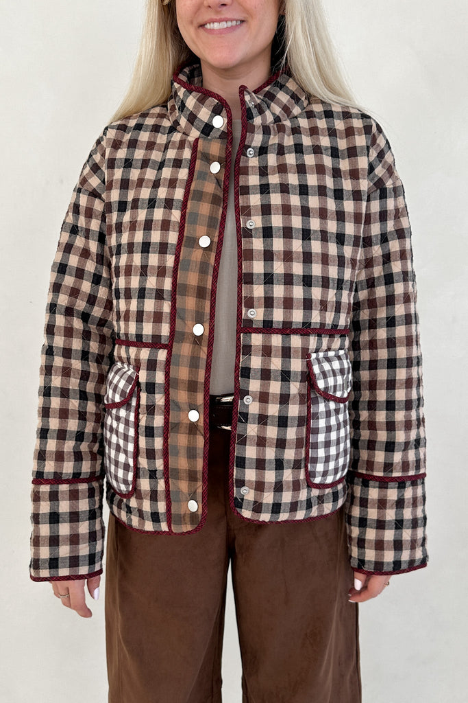 Cappuccino Checkered Quilted Jacket - Neutral Ground