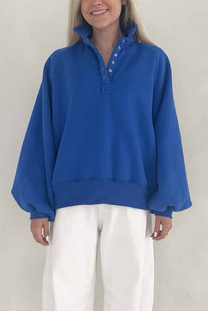 Capri Collared Sweatshirt in Cobalt Blue - Neutral Ground