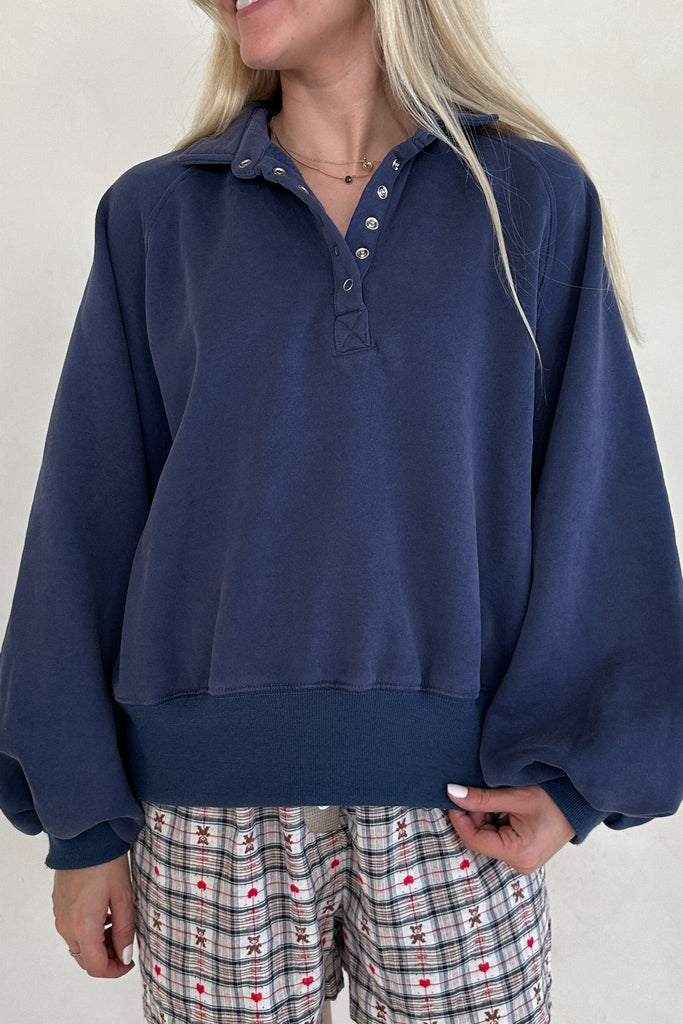 Capri Collared Sweatshirt in Washed Navy - Neutral Ground