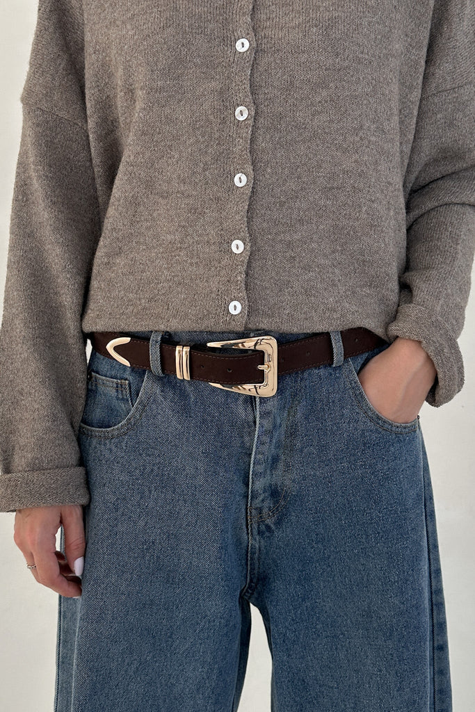 Carmen Classic Belt in Gold and Dark Cocoa - Neutral Ground