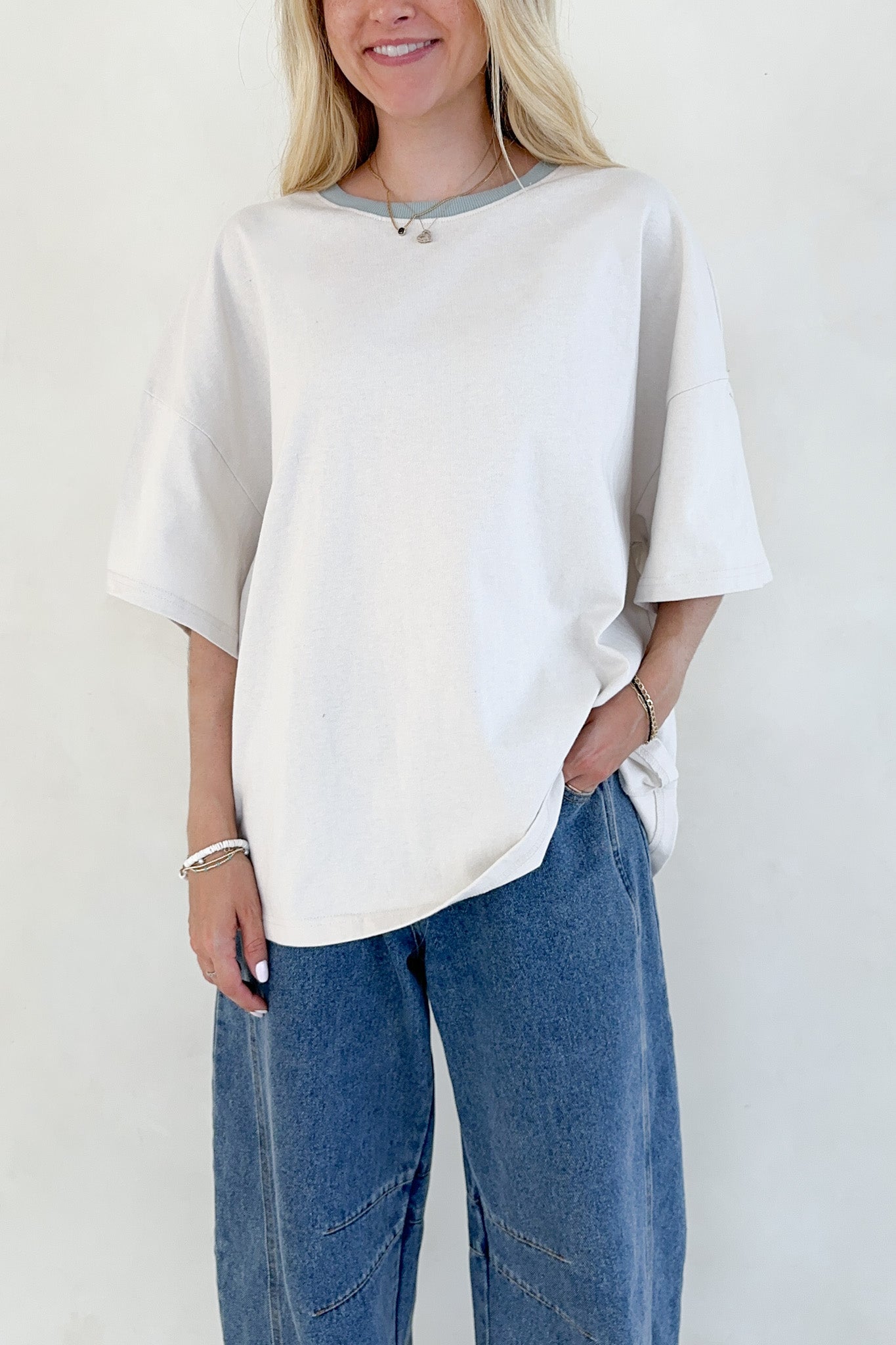 Charity Contrast Cotton Tee in Clay - Neutral Ground