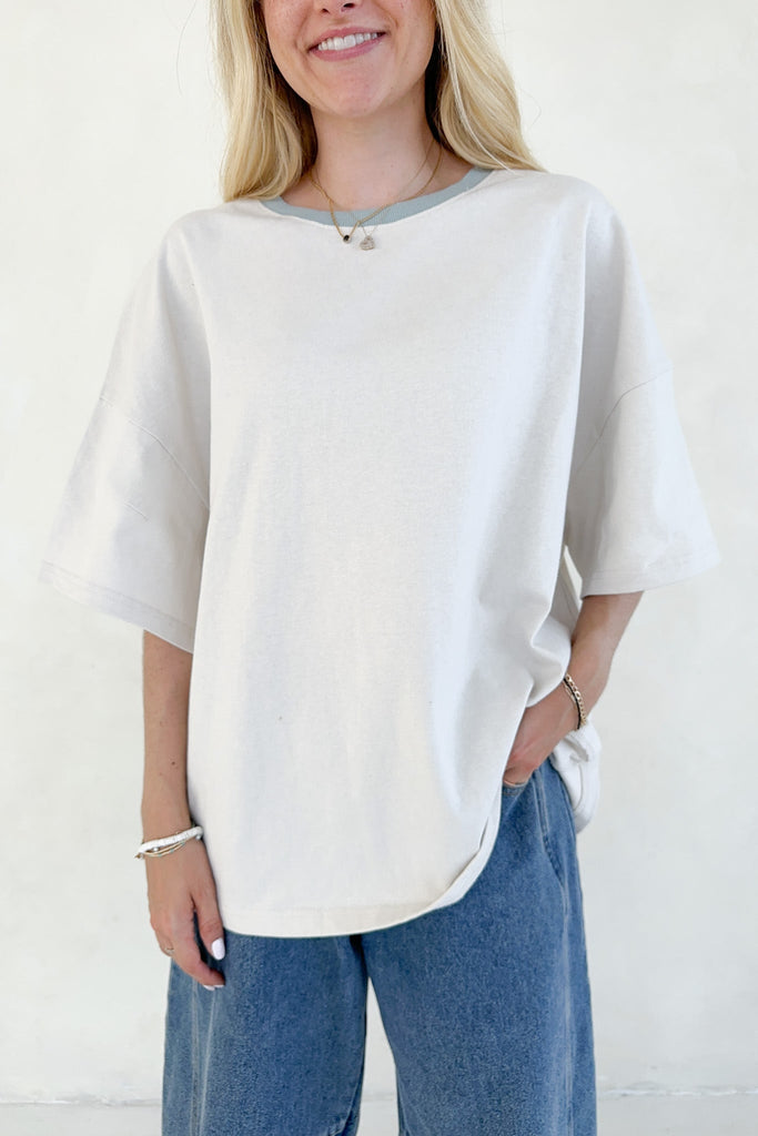 Charity Contrast Cotton Tee in Clay - Neutral Ground