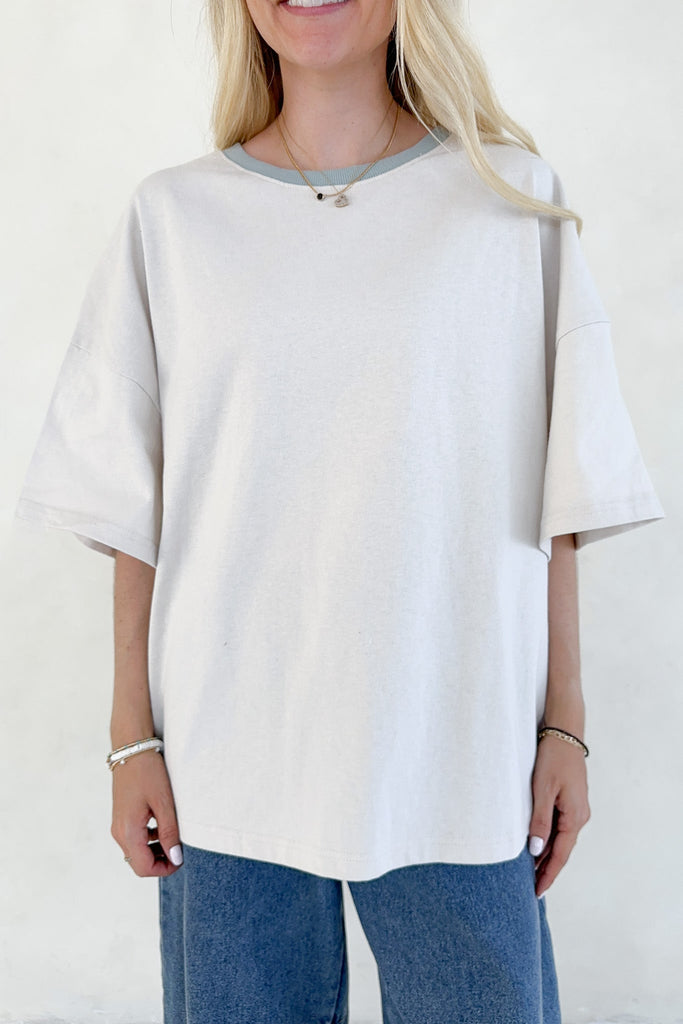Charity Contrast Cotton Tee in Clay - Neutral Ground