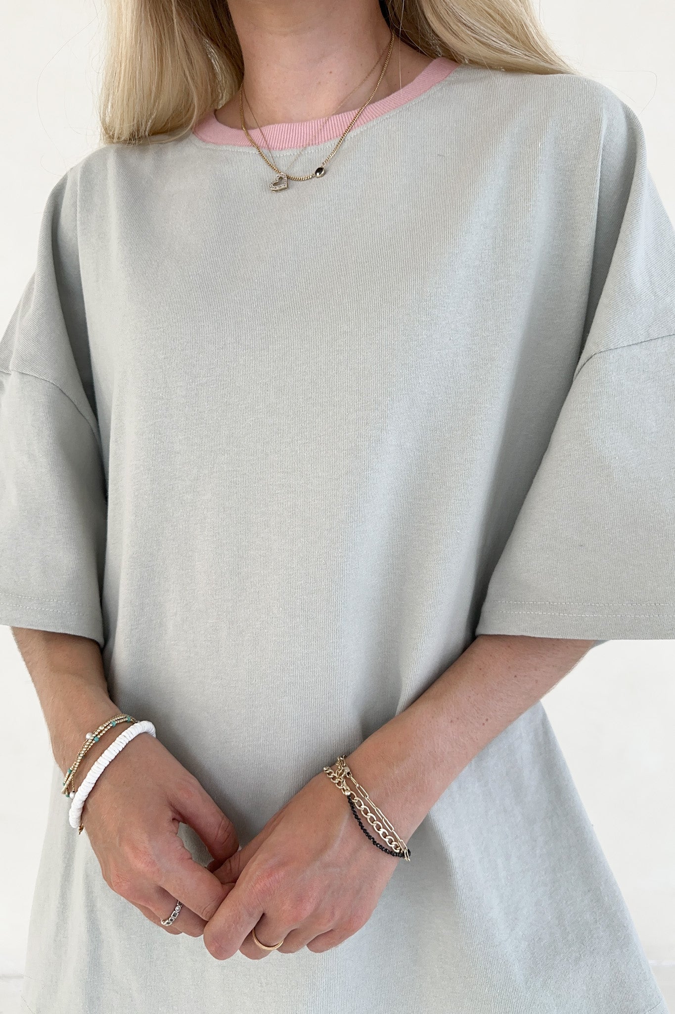 Charity Contrast Cotton Tee in Sage - Neutral Ground