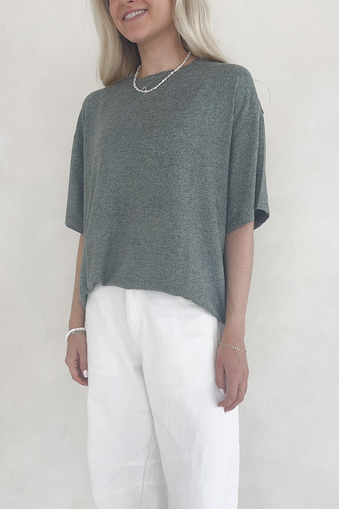 Charlie Brushed Hacci Oversized Boyfriend Tee - Neutral Ground
