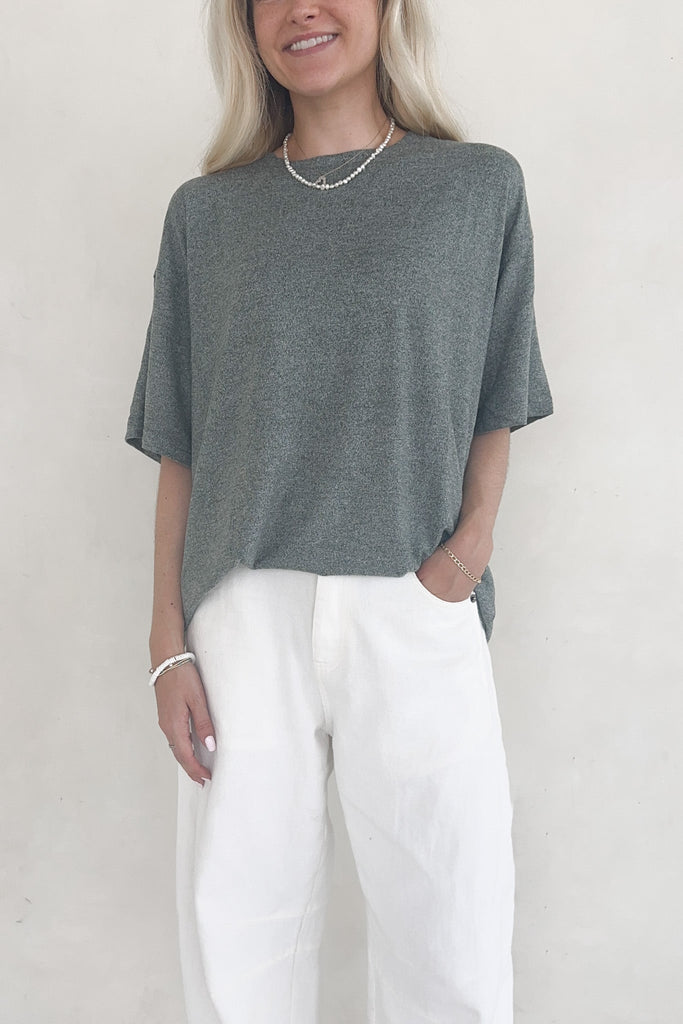 Charlie Brushed Hacci Oversized Boyfriend Tee - Neutral Ground