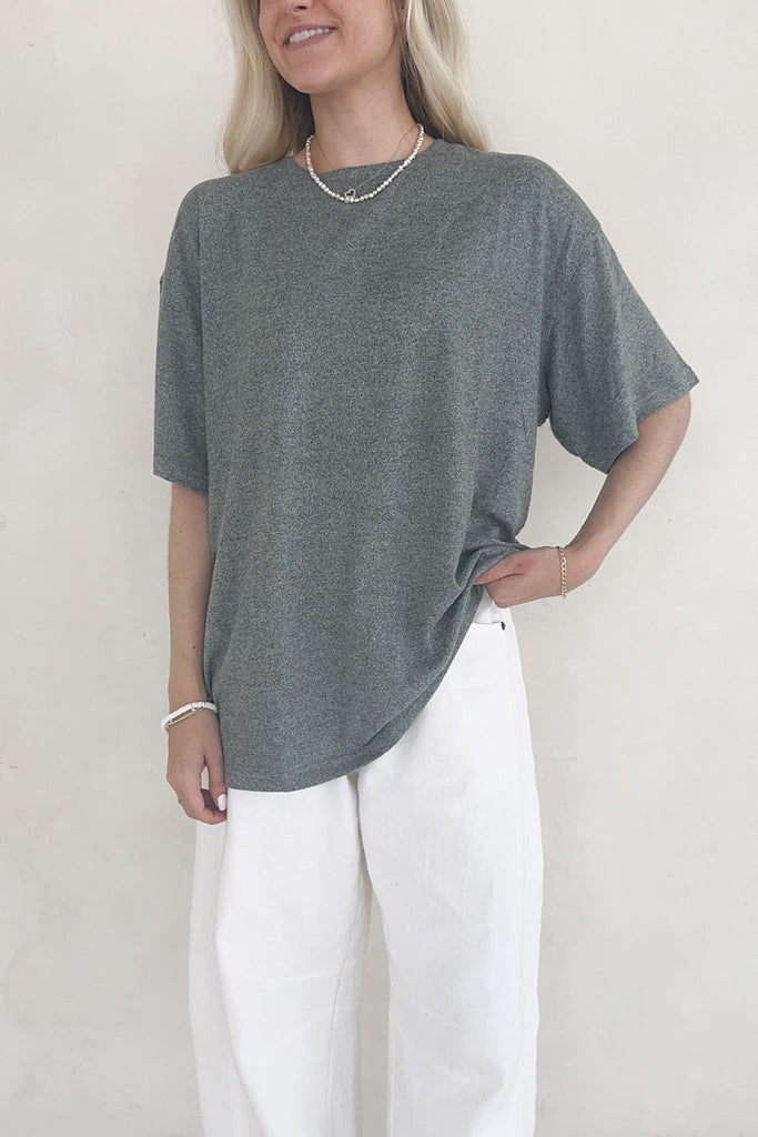 Charlie Brushed Hacci Oversized Boyfriend Tee - Neutral Ground