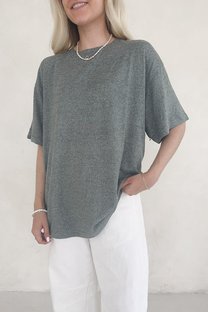 Charlie Brushed Hacci Oversized Boyfriend Tee - Neutral Ground