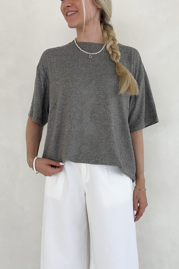 Charlie Brushed Hacci Oversized Boyfriend Tee - Neutral Ground