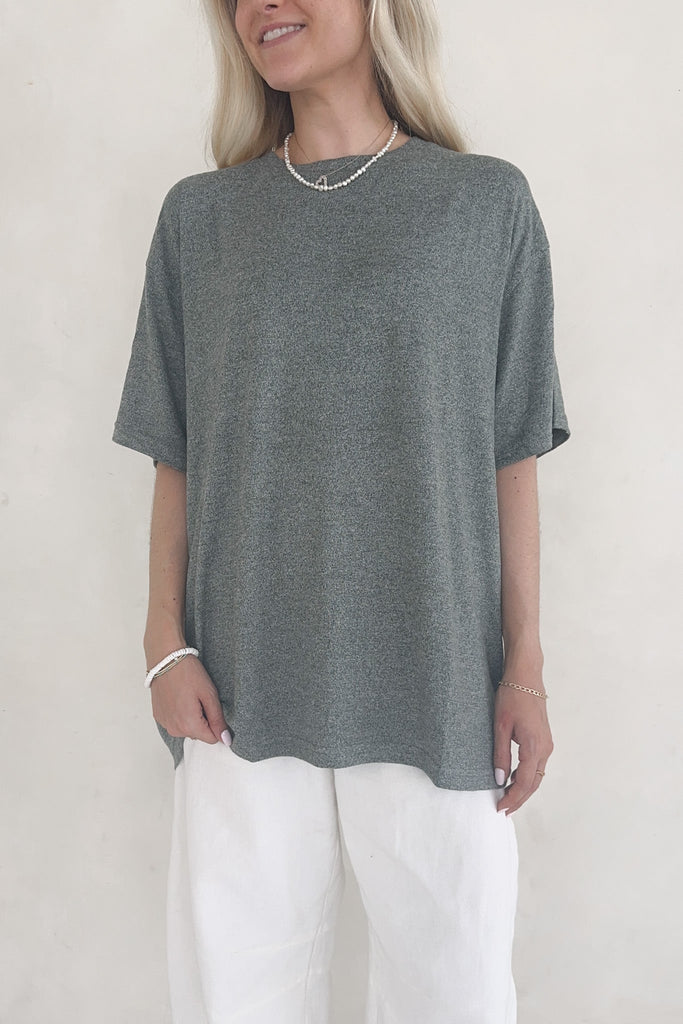 Charlie Brushed Hacci Oversized Boyfriend Tee - Neutral Ground