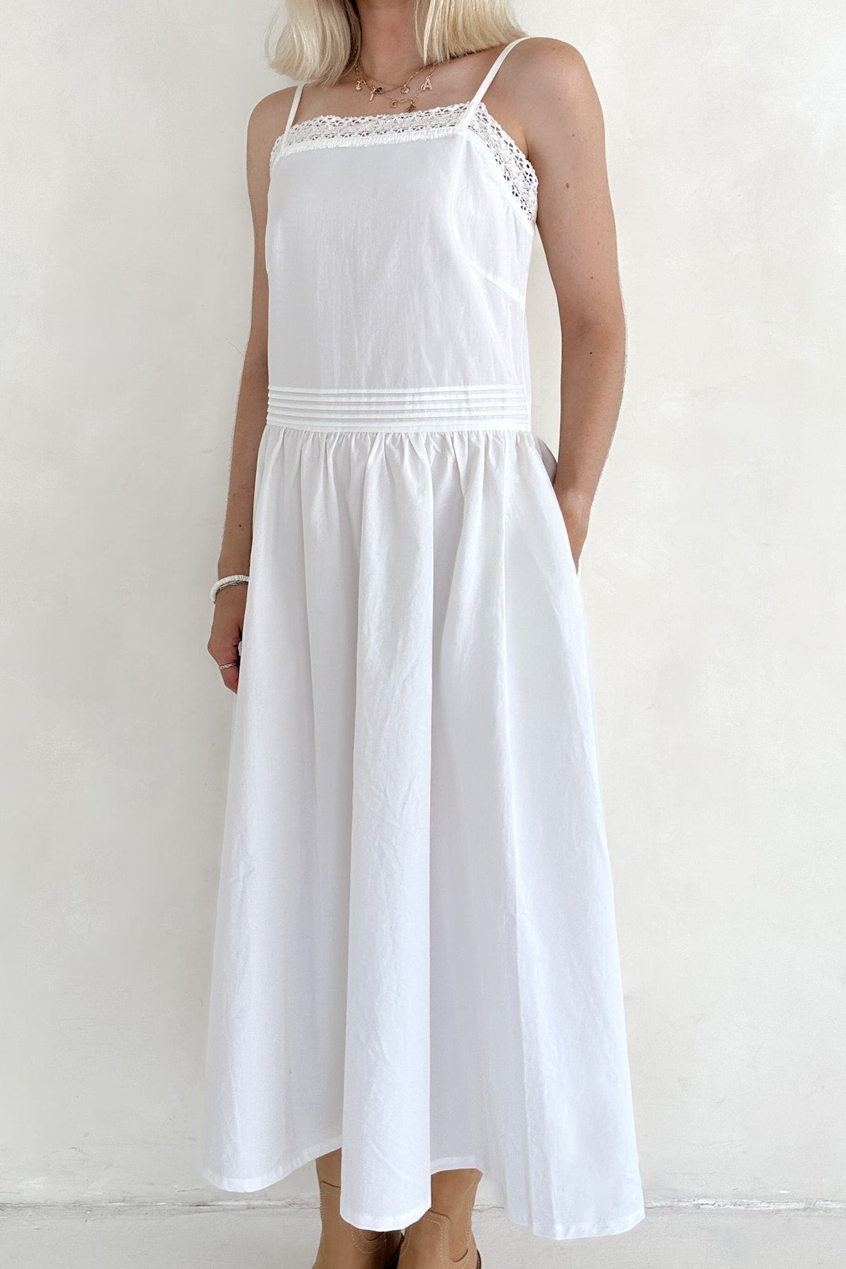 Charlotte Lace Inset Cotton Midi Dress - Neutral Ground