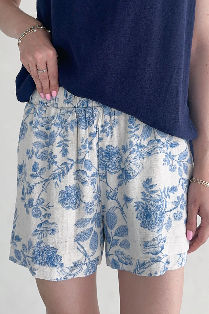 Château Printed Soft Linen Blend Shorts - Neutral Ground