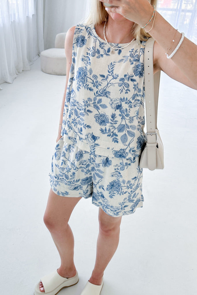 Château Printed Soft Linen Blend Tank - Neutral Ground