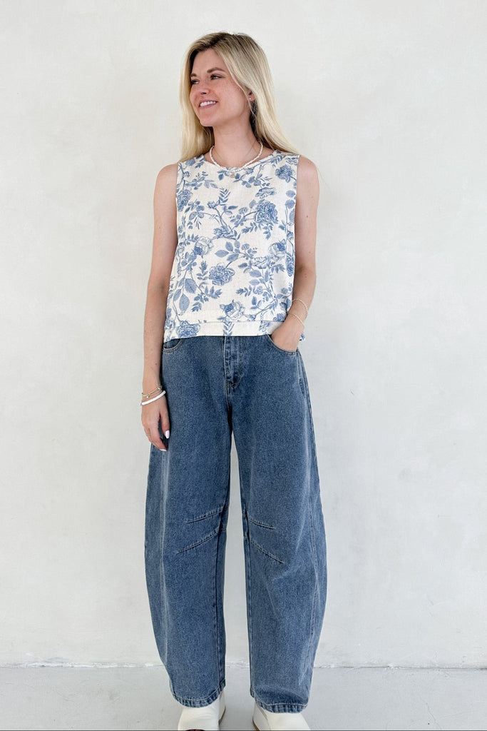 Château Printed Soft Linen Blend Tank - Neutral Ground