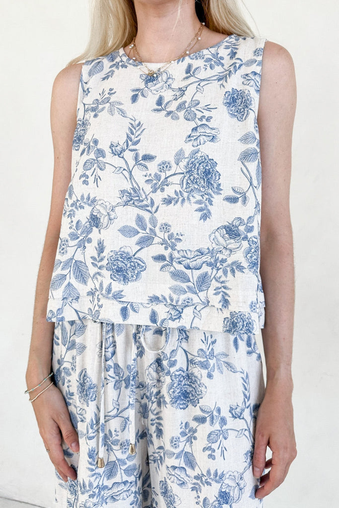 Château Printed Soft Linen Blend Tank - Neutral Ground