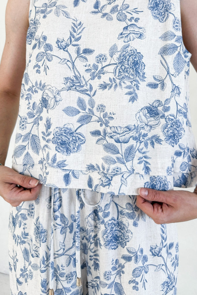 Château Printed Soft Linen Blend Tank - Neutral Ground