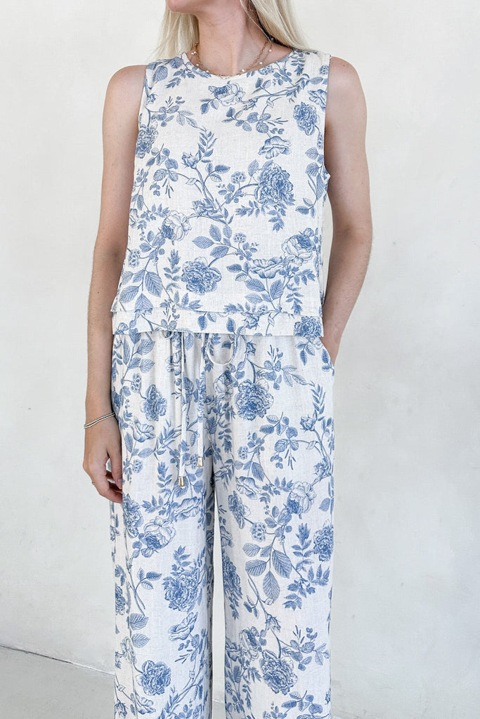 Château Printed Soft Linen Blend Tank - Neutral Ground