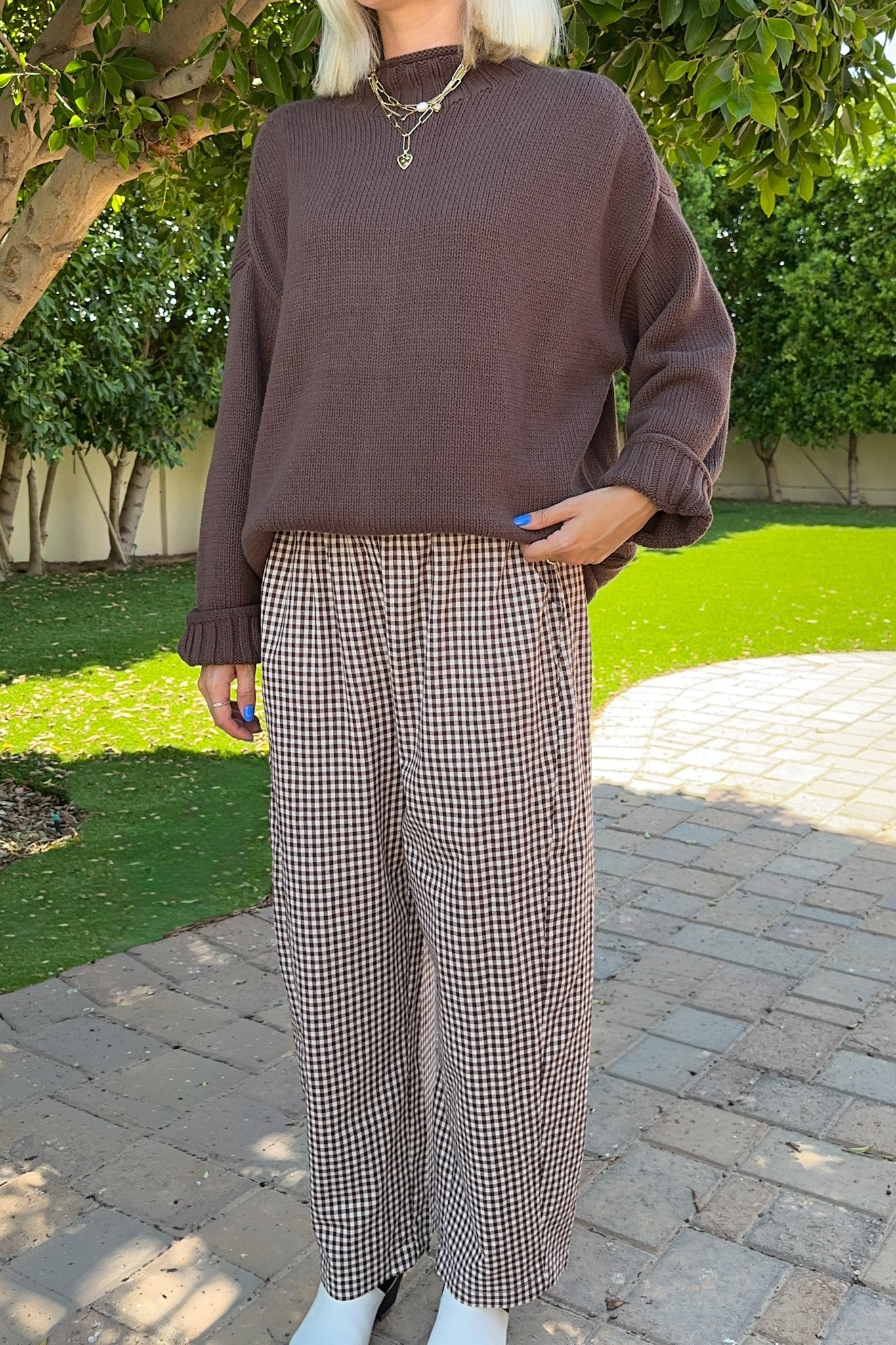 Chelsea Checkered Barrel Pant in Espresso - Neutral Ground