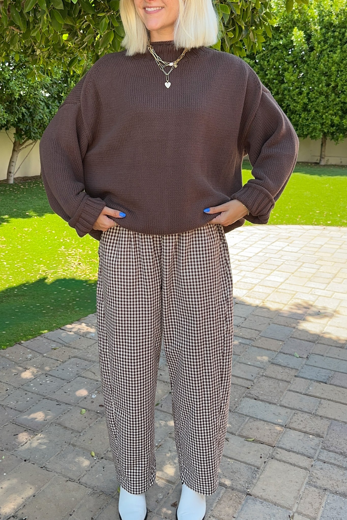 Chelsea Checkered Barrel Pant in Espresso - Neutral Ground
