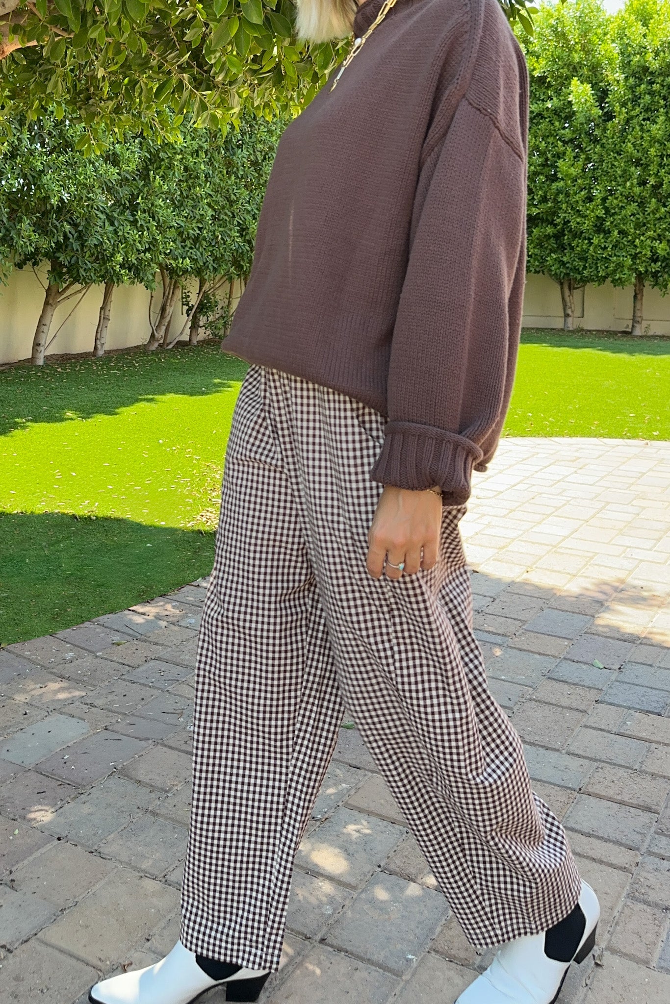 Chelsea Checkered Barrel Pant in Espresso - Neutral Ground