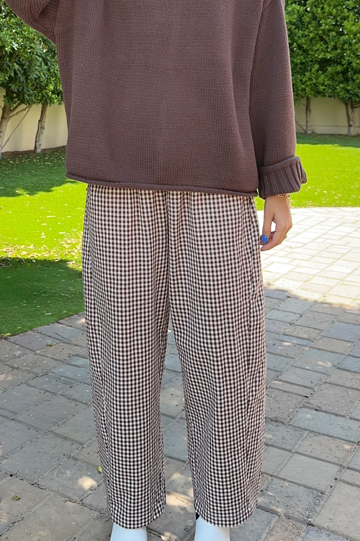 Chelsea Checkered Barrel Pant in Espresso - Neutral Ground