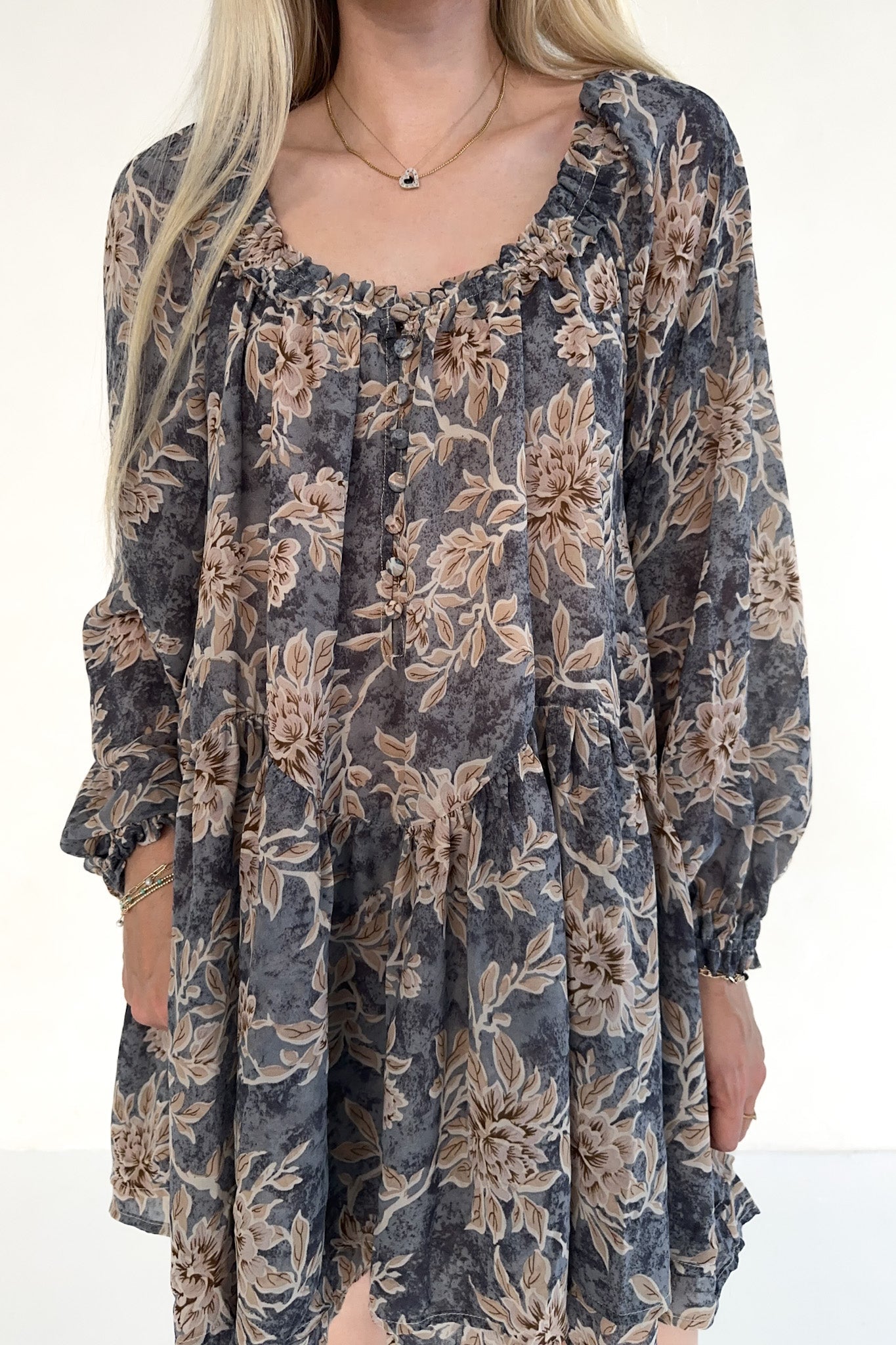 Cherish Floral Chiffon Babydoll Romper - Neutral Ground