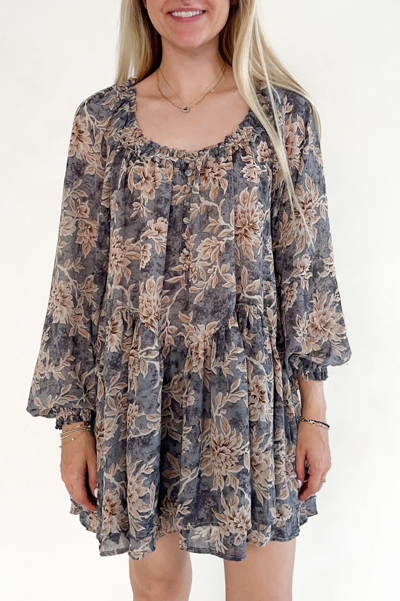 Cherish Floral Chiffon Babydoll Romper - Neutral Ground