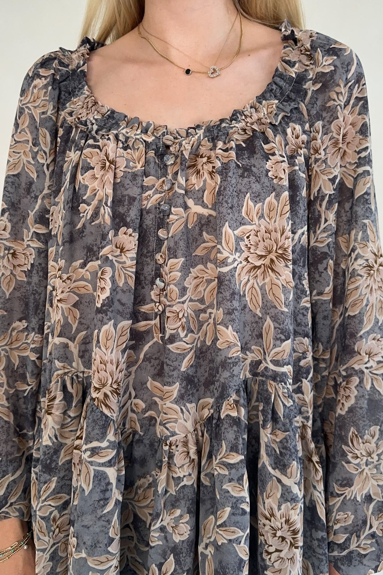 Cherish Floral Chiffon Babydoll Romper - Neutral Ground