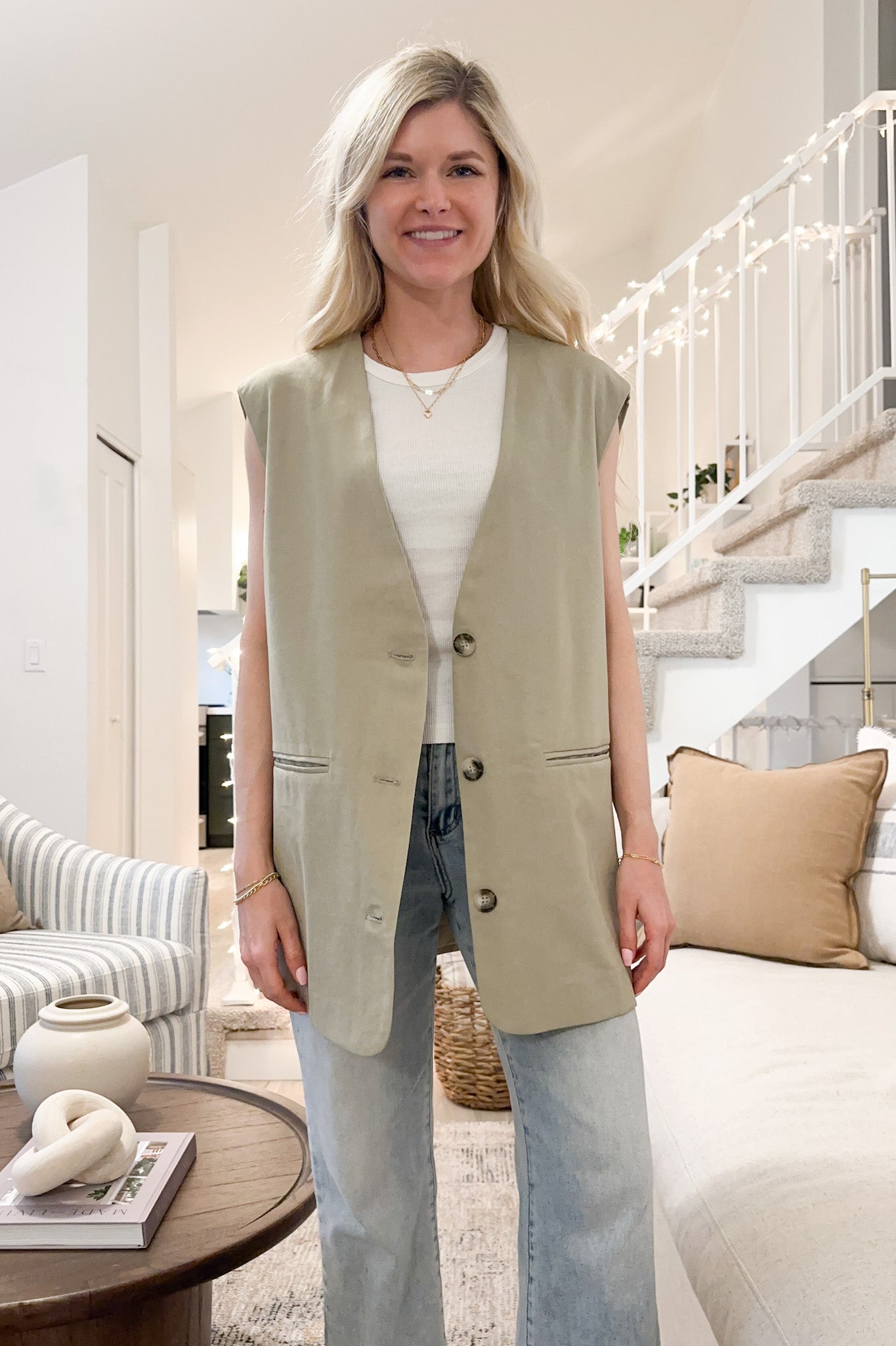 City Girl Tailored Oversized Vest - Neutral Ground