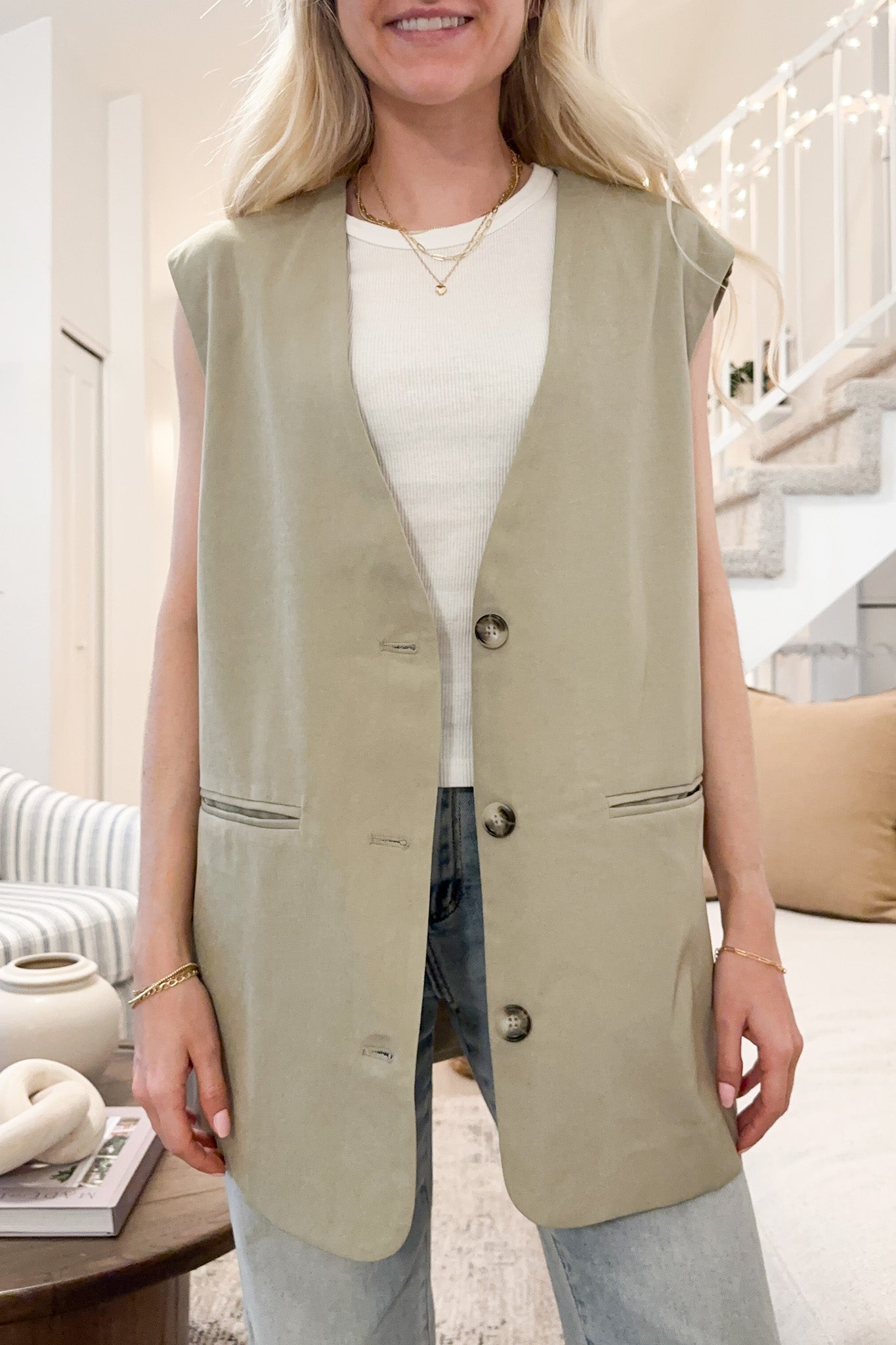 City Girl Tailored Oversized Vest - Neutral Ground
